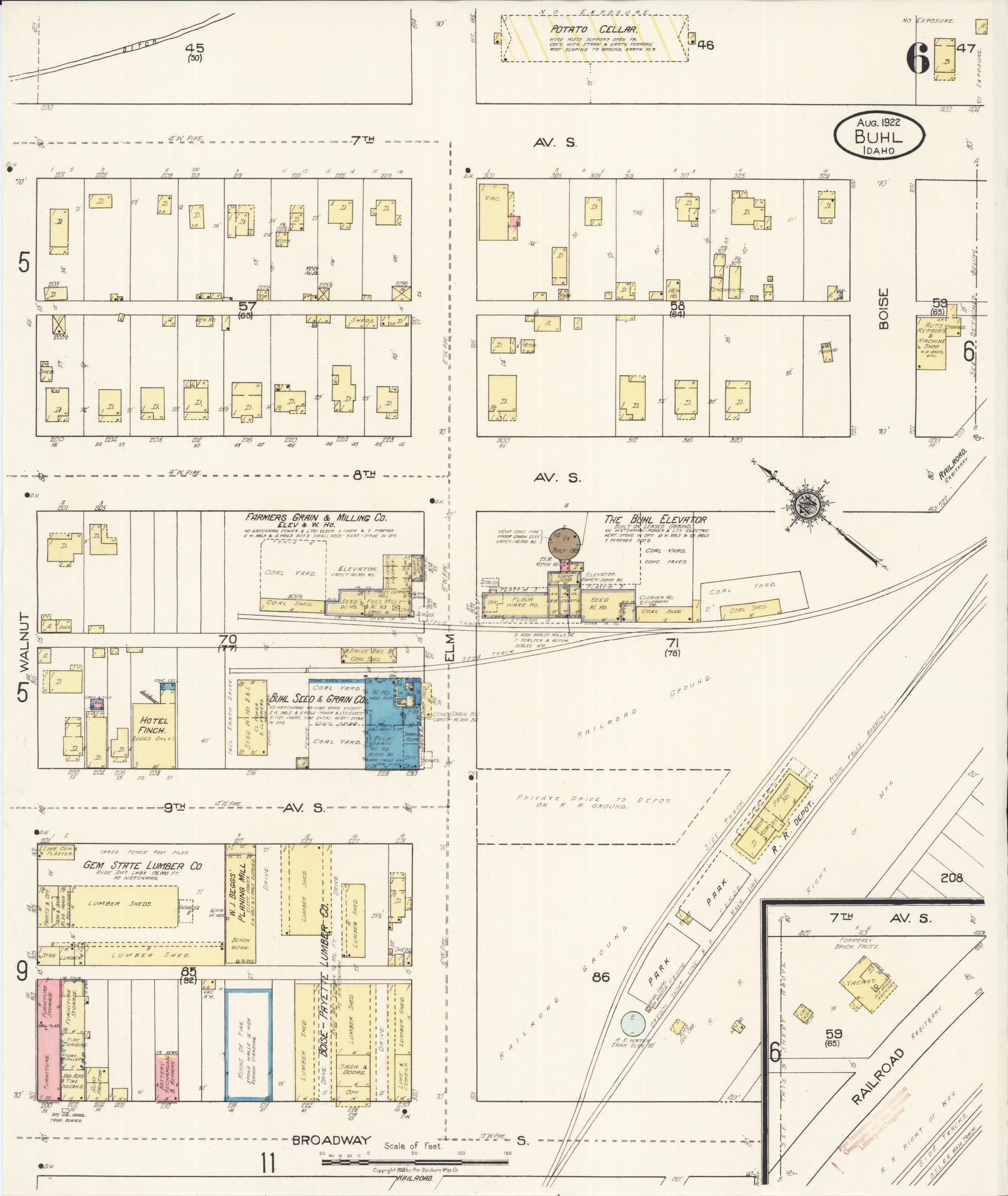 Sanborn Fire Insurance Map from Buhl, Twin Falls County, Idaho (1922), Sheet #0006 - Complete Map Set gallery image, historic Sanborn map, vintage wall art, Falls Idaho