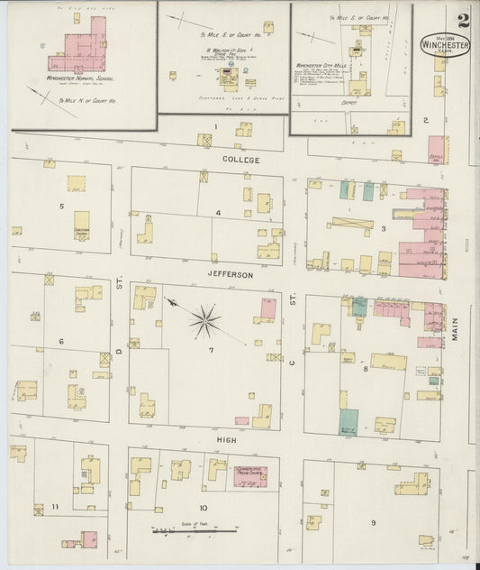 Sanborn Fire Insurance Map from Winchester, Franklin County, Tennessee (1892), Sheet #0002 - Historic Sanborn Fire Insurance Map Print, vintage old map wall art, antique decor, genealogy gift, Tennessee Tennessee map