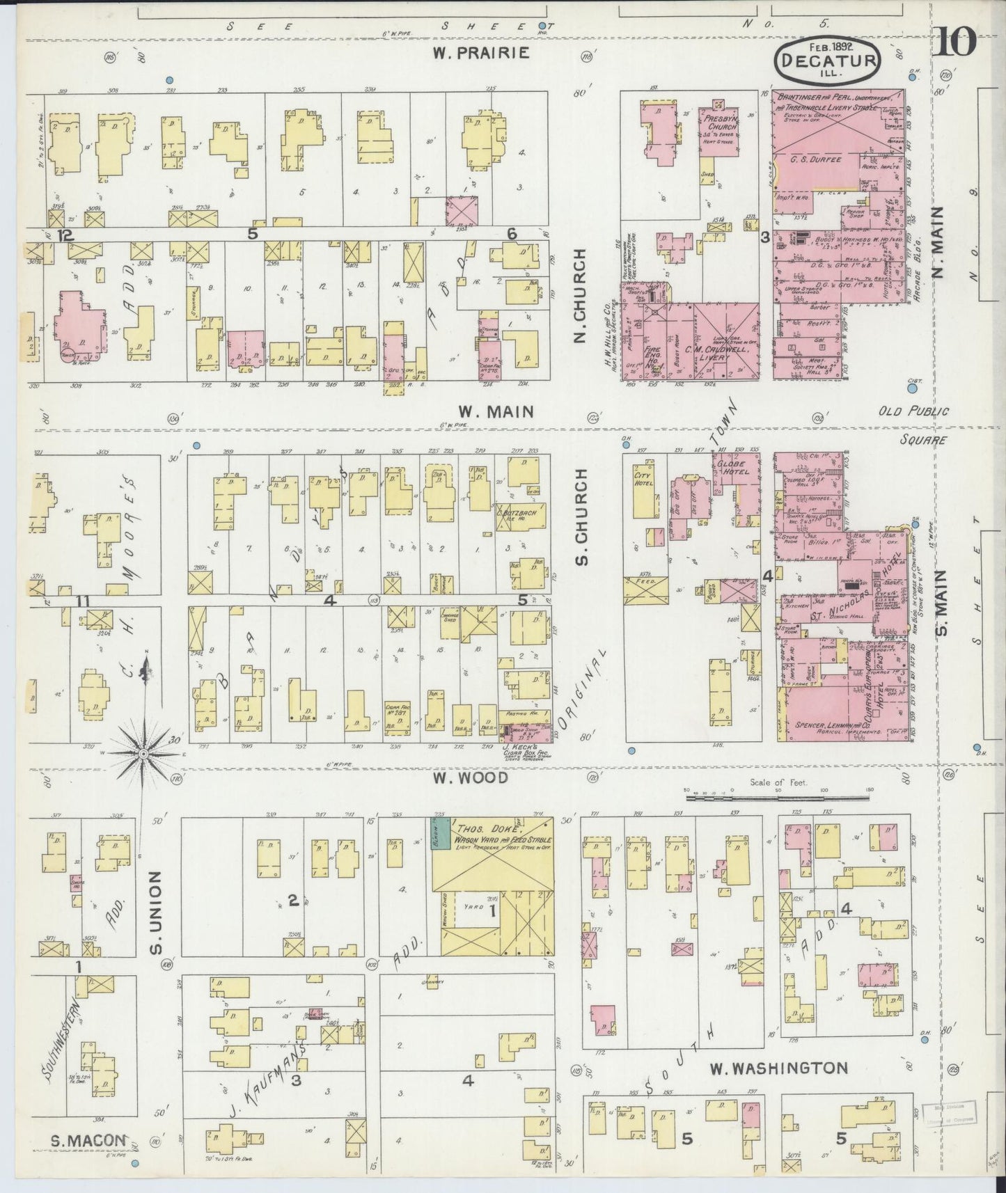 Sanborn Fire Insurance Map from Decatur, Macon County, Illinois (1892), Sheet #0010 - Historic Sanborn Fire Insurance Map Print, vintage old map wall art, antique decor, genealogy gift, Illinois Illinois map