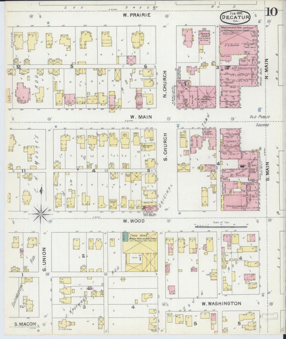 Sanborn Fire Insurance Map from Decatur, Macon County, Illinois (1892), Sheet #0010 - Historic Sanborn Fire Insurance Map Print, vintage old map wall art, antique decor, genealogy gift, Illinois Illinois map