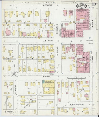 Sanborn Fire Insurance Map from Decatur, Macon County, Illinois (1892), Sheet #0010 - Historic Sanborn Fire Insurance Map Print, vintage old map wall art, antique decor, genealogy gift, Illinois Illinois map