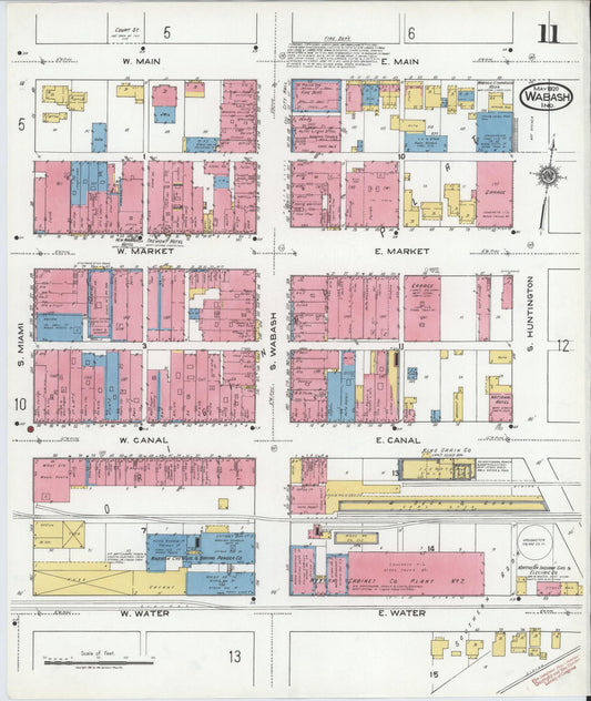 Sanborn Fire Insurance Map from Wabash, Wabash County, Indiana (1920), Sheet #0011 - Historic Sanborn Fire Insurance Map Print, vintage old map wall art, antique decor, genealogy gift, Indiana Indiana map