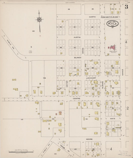 Sanborn Fire Insurance Map from Kyle, Hays County, Texas (1922), Sheet #0003 - Historic Sanborn Fire Insurance Map Print, vintage old map wall art, antique decor, genealogy gift, Texas Texas map