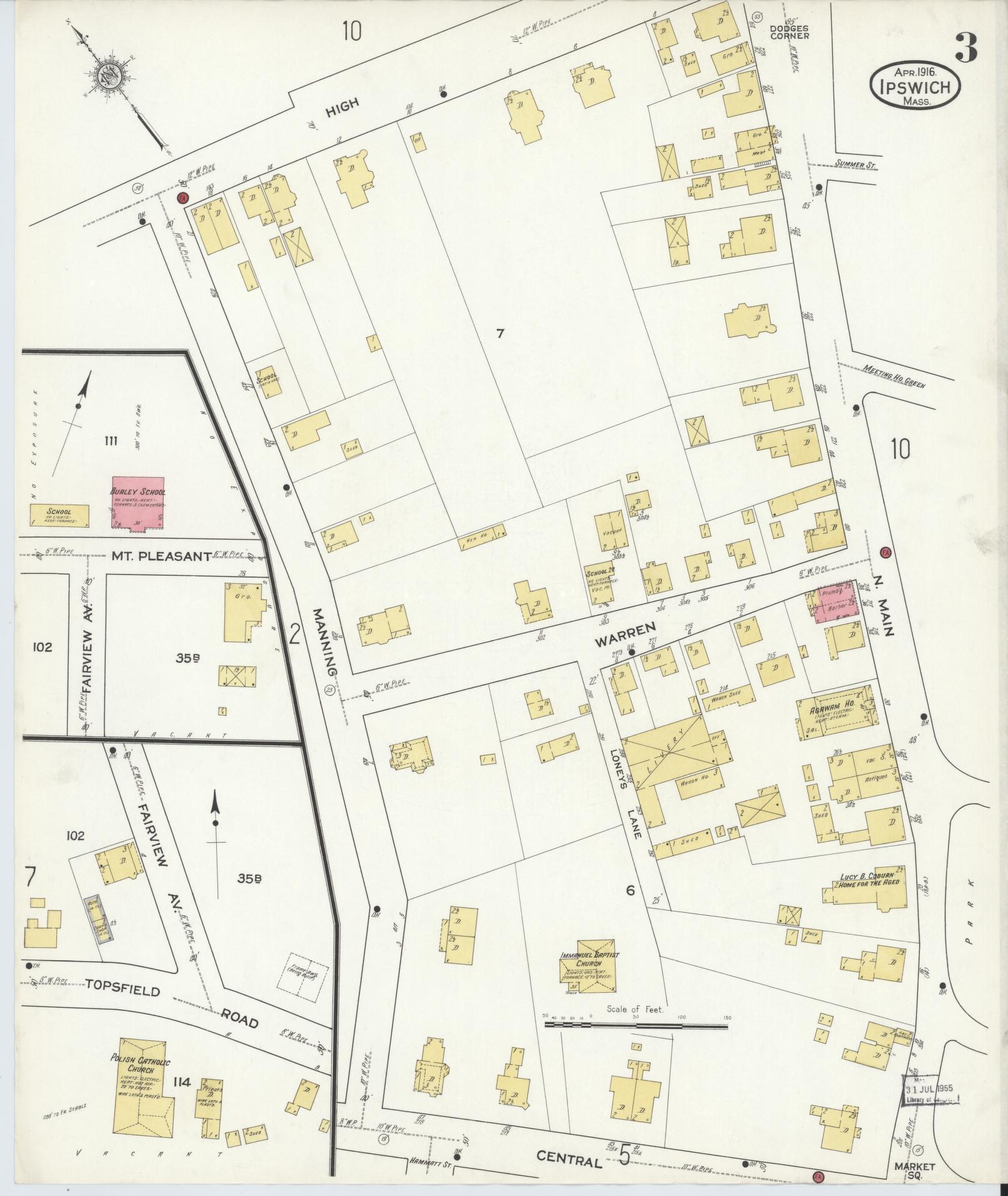 Sanborn Fire Insurance Map from Ipswich, Essex County, Massachusetts (1916), Sheet #0003 - Complete Map Set gallery image, historic Sanborn map, vintage wall art, Massachusetts Massachusetts