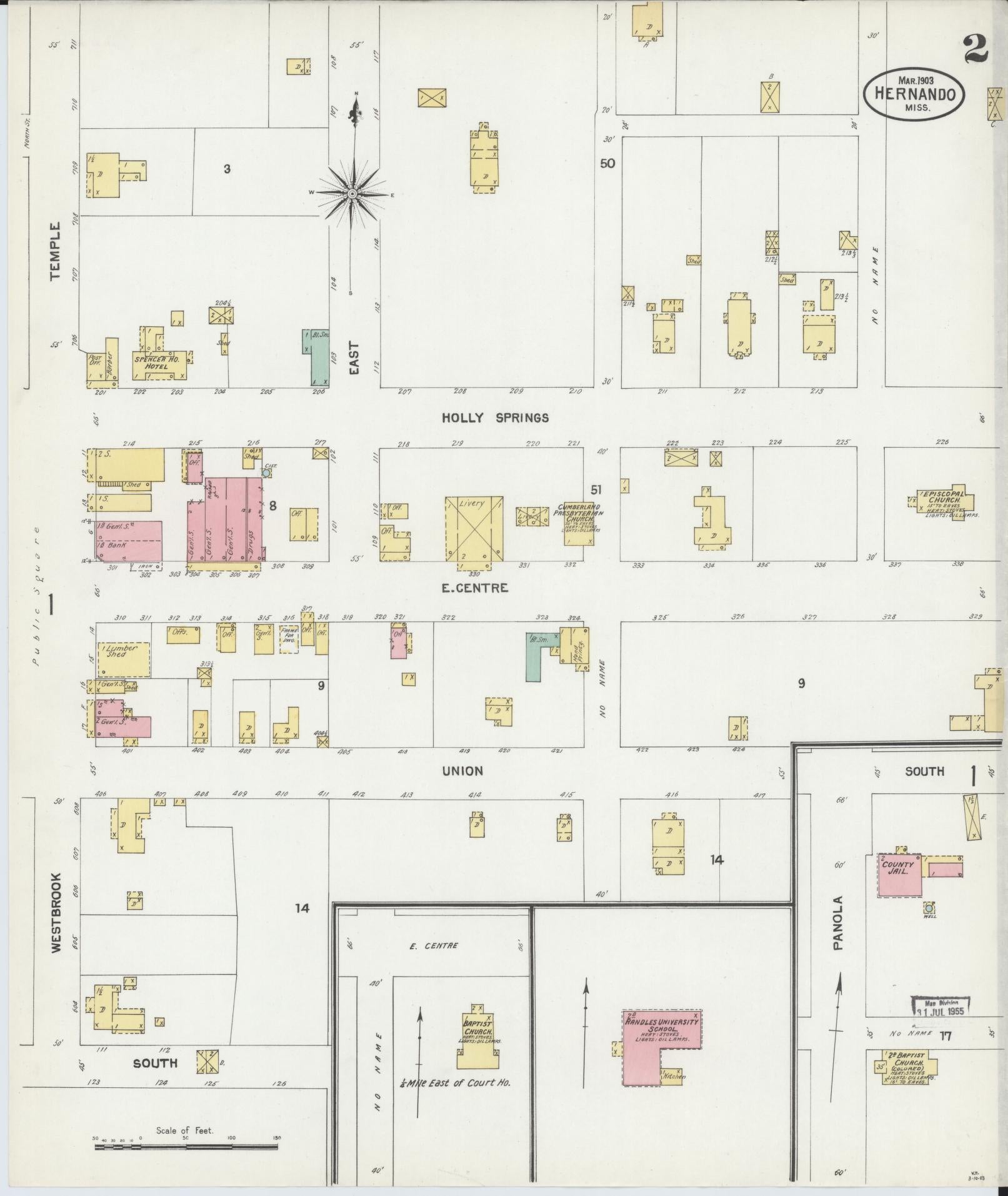 Sanborn Fire Insurance Map from Hernando, De Soto County, Mississippi (1903), Sheet #0002 - Complete Map Set gallery image, historic Sanborn map, vintage wall art, Mississippi Mississippi