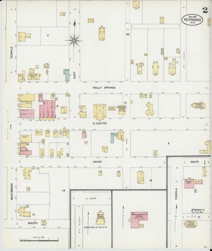 Sanborn Fire Insurance Map from Hernando, De Soto County, Mississippi (1903), Sheet #0002 - Complete Map Set gallery image, historic Sanborn map, vintage wall art, Mississippi Mississippi