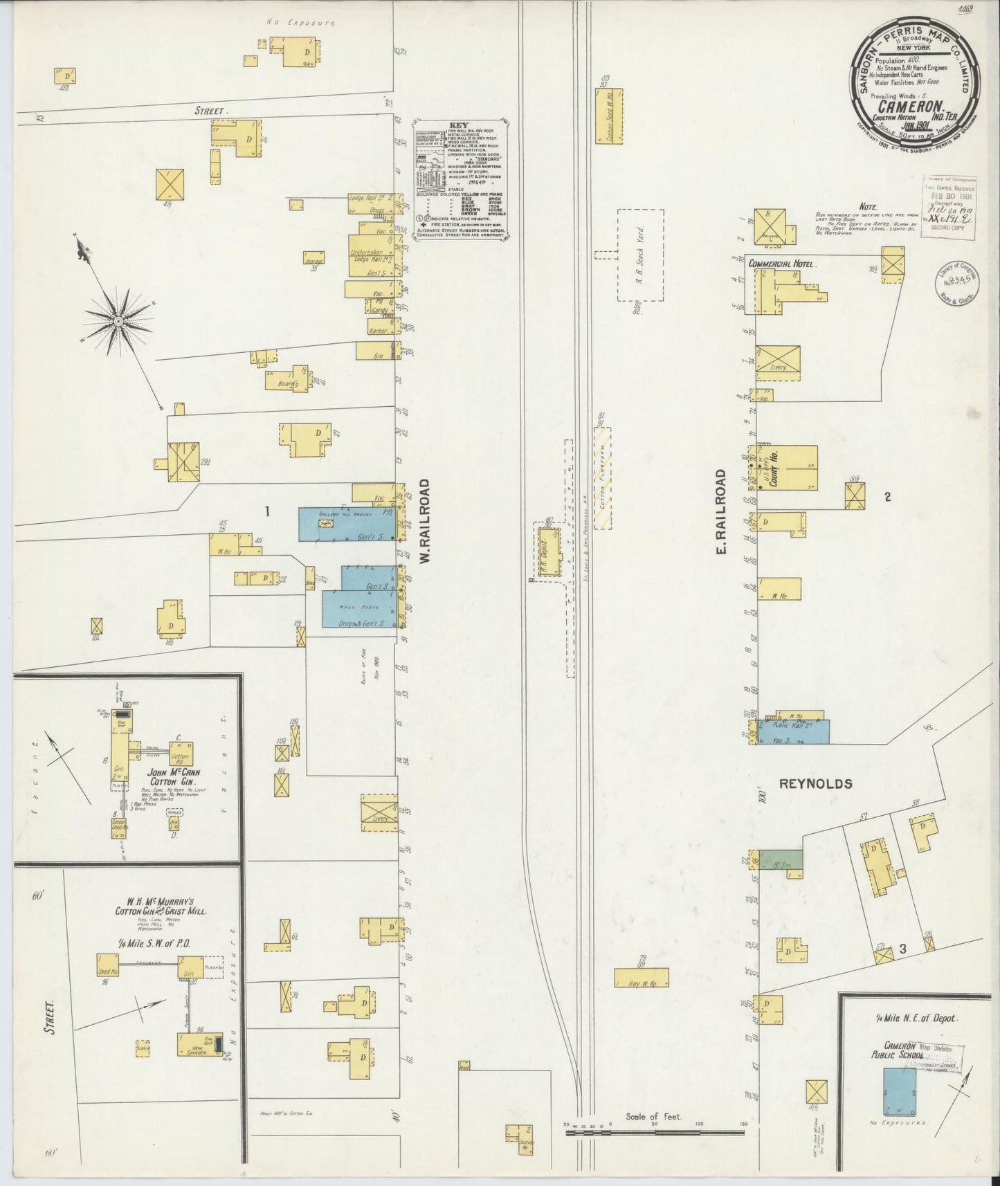 Sanborn Fire Insurance Map from Cameron, Le Flore County, Oklahoma (1901), Sheet #0001 - Historic Sanborn Fire Insurance Map Print, vintage old map wall art, antique decor, genealogy gift, Oklahoma Oklahoma map