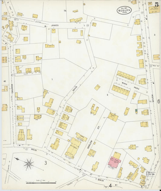 Sanborn Fire Insurance Map from Woburn, Middlesex County, Massachusetts (1904), Sheet #0005 - Historic Sanborn Fire Insurance Map Print, vintage old map wall art, antique decor, genealogy gift, Massachusetts Massachusetts map