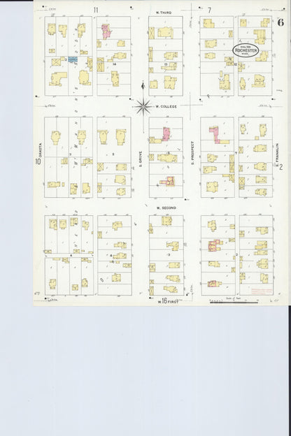 Sanborn Fire Insurance Map from Rochester, Olmsted County, Minnesota (1909), Sheet #0006 - Complete Map Set gallery image, historic Sanborn map, vintage wall art, Minnesota Minnesota