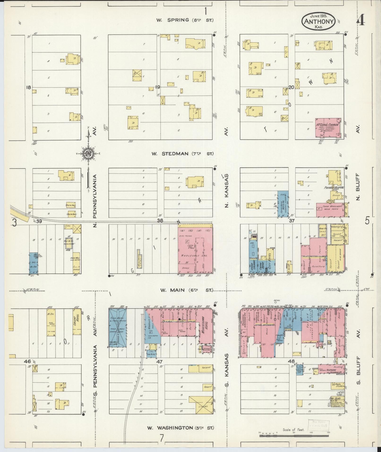 Sanborn Fire Insurance Map from Anthony, Harper County, Kansas (1915), Sheet #0004 - Historic Sanborn Fire Insurance Map Print, vintage old map wall art, antique decor, genealogy gift, Kansas Kansas map