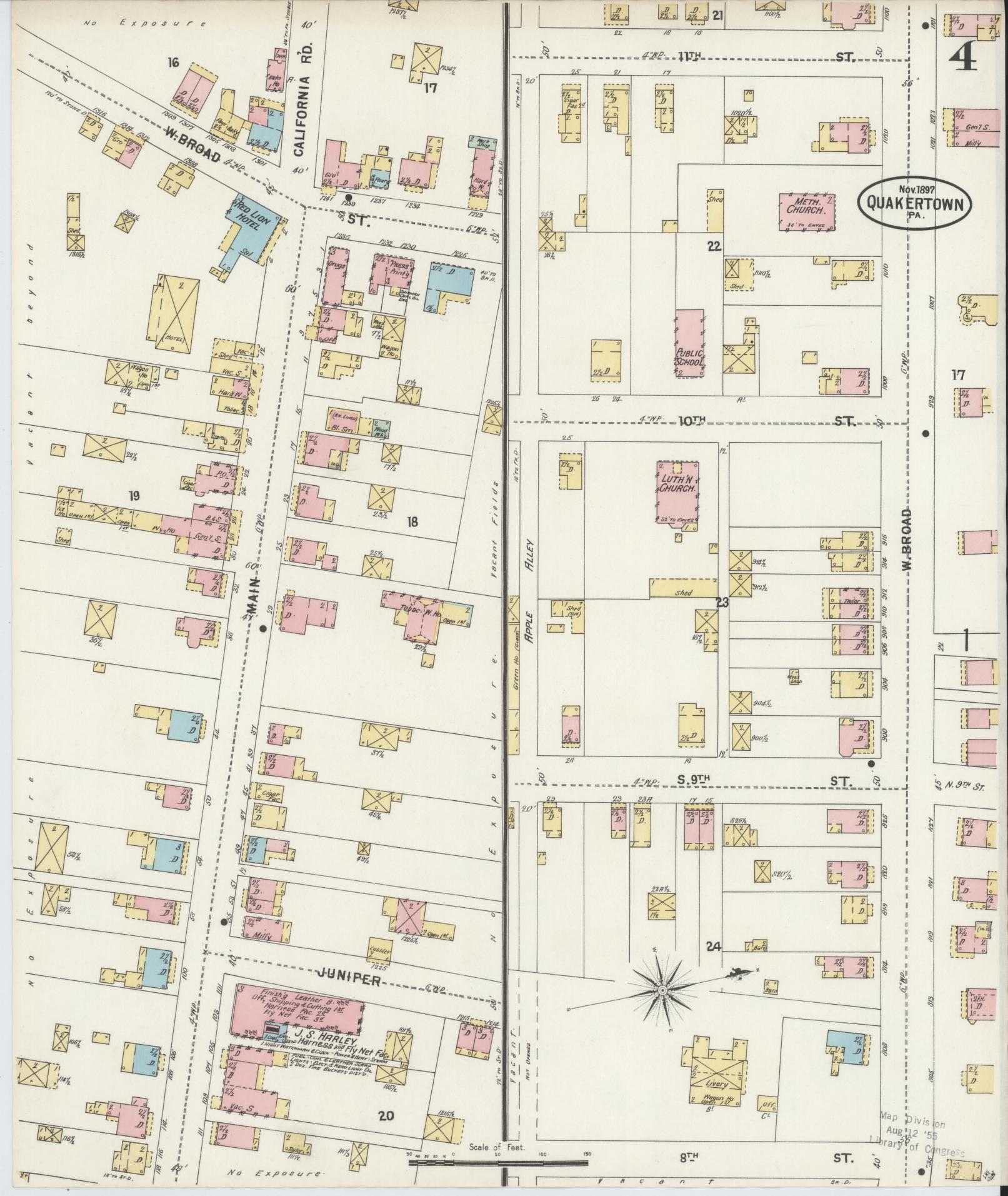 Sanborn Fire Insurance Map from Quakertown, Bucks County, Pennsylvania (1897), Sheet #0004 - Complete Map Set gallery image, historic Sanborn map, vintage wall art, Pennsylvania Pennsylvania