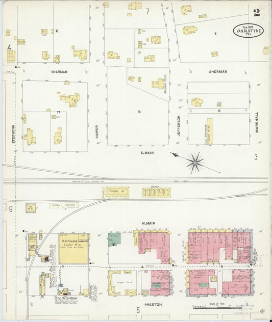 Sanborn Fire Insurance Map from Van Alstyne, Grayson County, Texas (1907), Sheet #0002 - Historic Sanborn Fire Insurance Map Print, vintage old map wall art, antique decor, genealogy gift, Texas Texas map