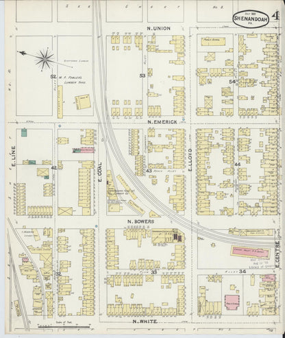 Sanborn Fire Insurance Map from Shenandoah, Schuylkill County, Pennsylvania (1891), Sheet #0004 - Historic Sanborn Fire Insurance Map Print, vintage old map wall art, antique decor, genealogy gift, Pennsylvania Pennsylvania map