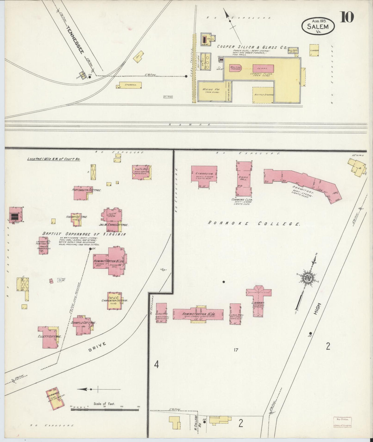 Sanborn Fire Insurance Map from Salem, Independent Cities, Virginia (1913), Sheet #0010 - Complete Map Set gallery image, historic Sanborn map, vintage wall art, Virginia Virginia