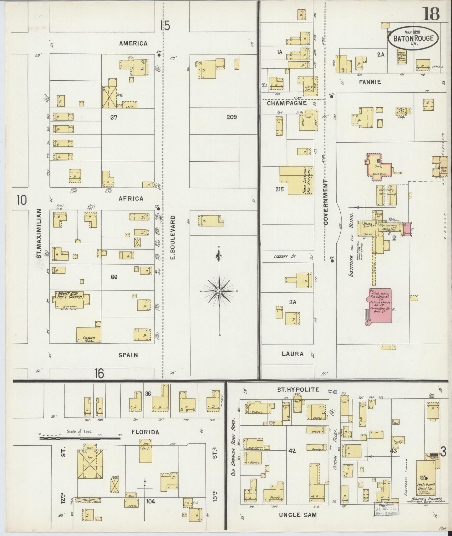 Sanborn Fire Insurance Map from Baton Rouge, East Baton Rouge Parish, Louisiana (1898), Sheet #0018 - Complete Map Set gallery image, historic Sanborn map, vintage wall art, Louisiana Louisiana