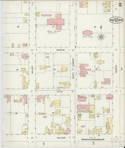 Sanborn Fire Insurance Map from Murfreesboro, Rutherford County, Tennessee (1897), Sheet #0002 - Complete Map Set gallery image, historic Sanborn map, vintage wall art, Tennessee Tennessee