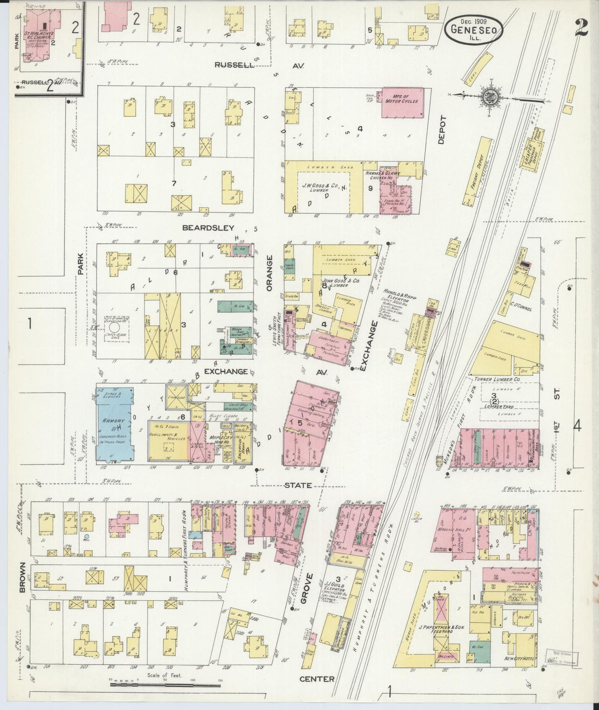 Sanborn Fire Insurance Map from Geneseo, Henry County, Illinois (1909), Sheet #0002 - Historic Sanborn Fire Insurance Map Print, vintage old map wall art, antique decor, genealogy gift, Illinois Illinois map