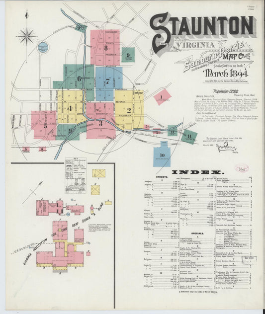 Sanborn Fire Insurance Map from Staunton, Independent Cities, Virginia (1894), Sheet #0001 - Complete Map Set gallery image, historic Sanborn map, vintage wall art, Virginia Virginia