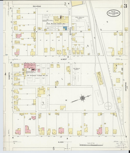Sanborn Fire Insurance Map from Hillsboro, Highland County, Ohio (1911), Sheet #0003 - Historic Sanborn Fire Insurance Map Print, vintage old map wall art, antique decor, genealogy gift, Ohio Ohio map