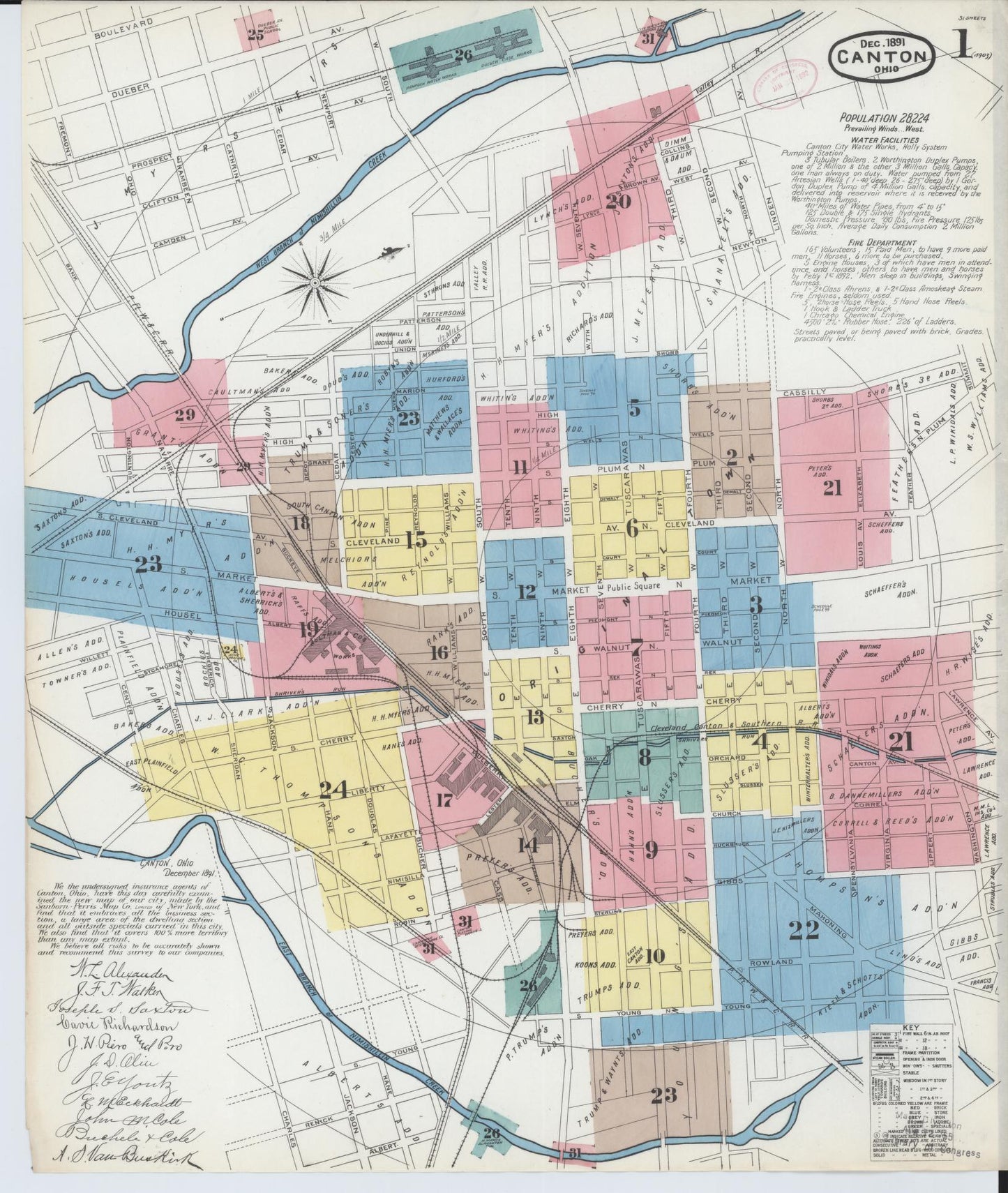 Sanborn Fire Insurance Map from Canton, Stark County, Ohio (1891), Sheet #0001 - Historic Sanborn Fire Insurance Map Print, vintage old map wall art, antique decor, genealogy gift, Ohio Ohio map