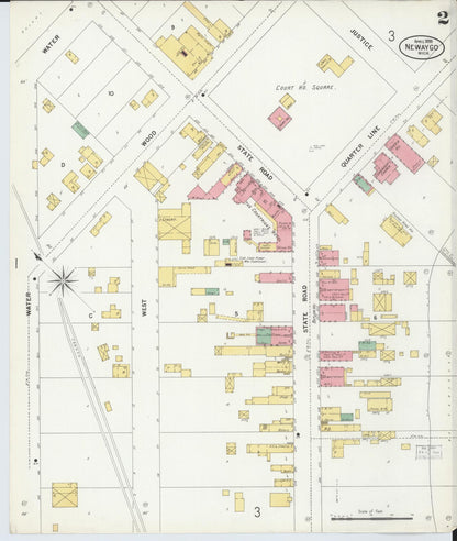 Sanborn Fire Insurance Map from Newaygo, Newaygo County, Michigan (1899), Sheet #0002 - Historic Sanborn Fire Insurance Map Print, vintage old map wall art, antique decor, genealogy gift, Michigan Michigan map