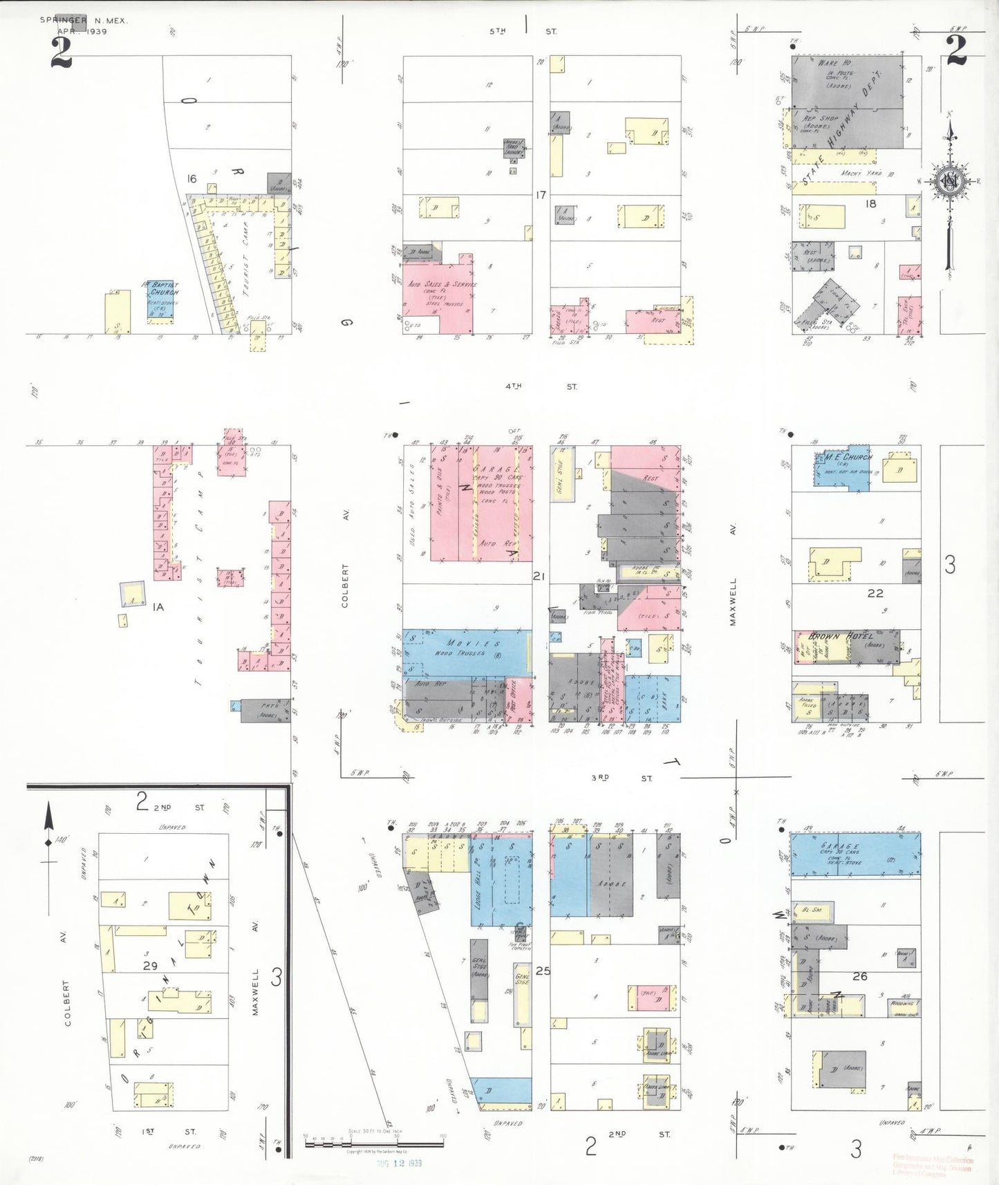 Sanborn Fire Insurance Map from Springer, Colfax County, New Mexico (1939), Sheet #0002 - Complete Map Set gallery image, historic Sanborn map, vintage wall art, New Mexico New Mexico