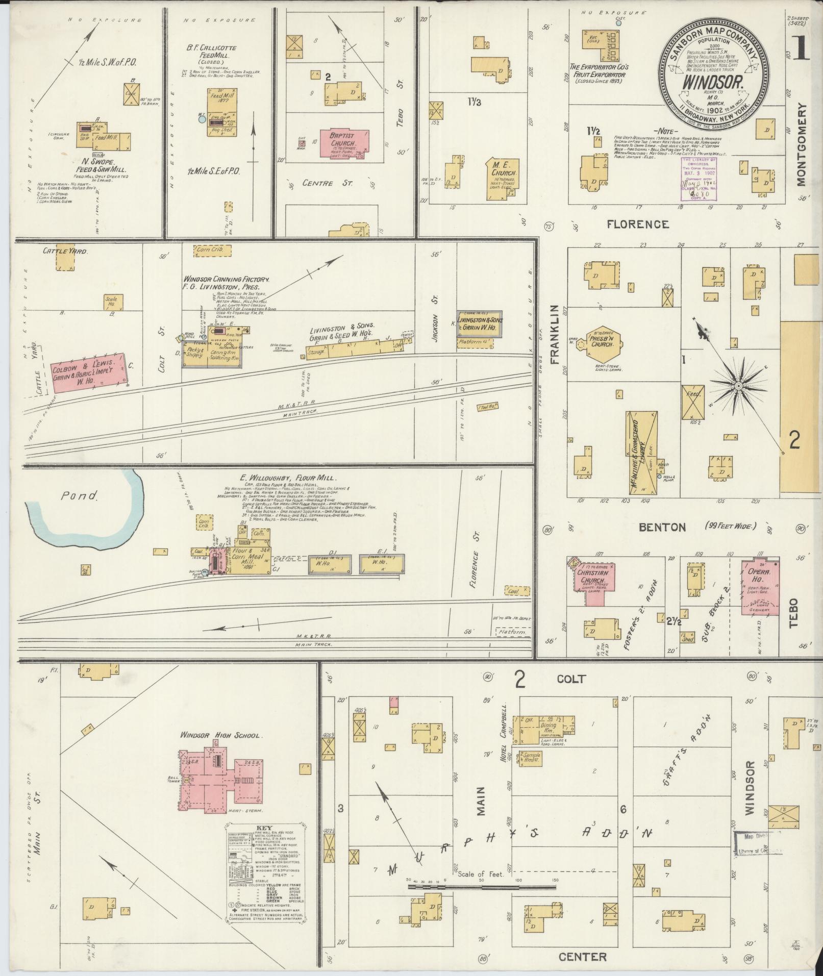Sanborn Fire Insurance Map from Windsor, Henry County, Missouri (1902), Sheet #0001 - Historic Sanborn Fire Insurance Map Print, vintage old map wall art, antique decor, genealogy gift, Missouri Missouri map
