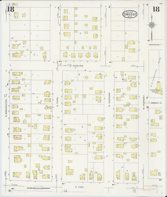Sanborn Fire Insurance Map from Owosso, Shiawassee County, Michigan (1930), Sheet #0018 - Historic Sanborn Fire Insurance Map Print, vintage old map wall art, antique decor, genealogy gift, Michigan Michigan map