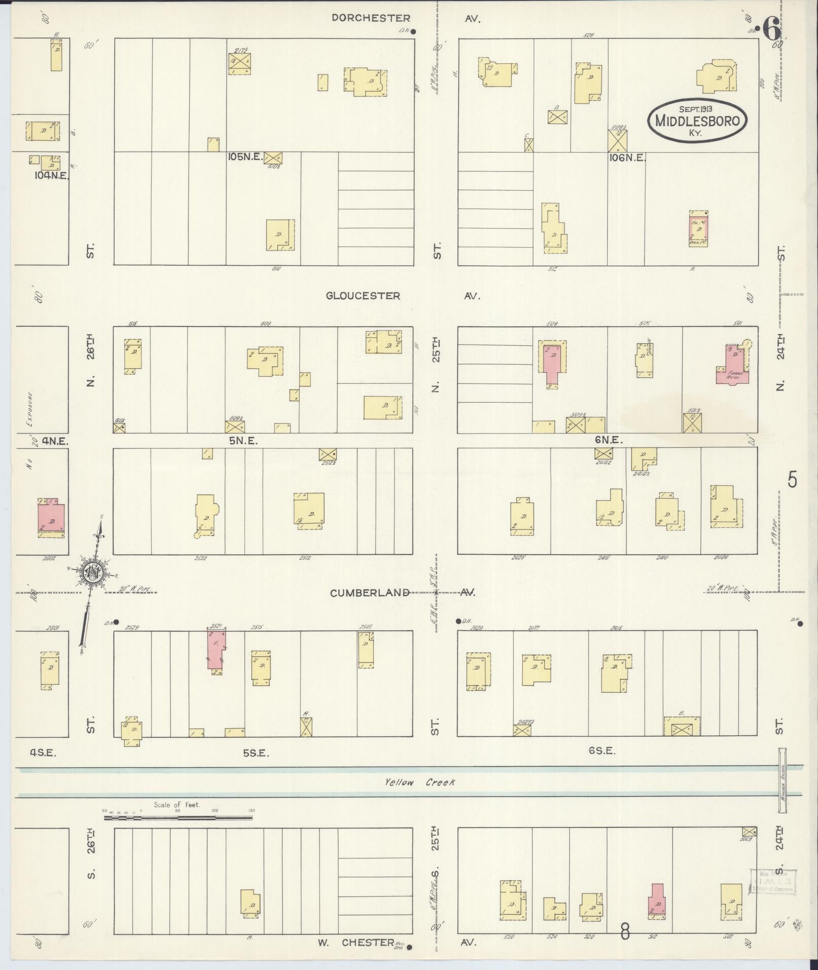 Sanborn Fire Insurance Map from Middlesboro, Bell County, Kentucky (1913), Sheet #0006 - Historic Sanborn Fire Insurance Map Print, vintage old map wall art, antique decor, genealogy gift, Kentucky Kentucky map