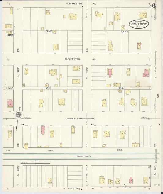 Sanborn Fire Insurance Map from Middlesboro, Bell County, Kentucky (1913), Sheet #0006 - Historic Sanborn Fire Insurance Map Print, vintage old map wall art, antique decor, genealogy gift, Kentucky Kentucky map