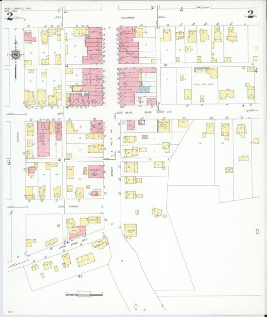 Sanborn Fire Insurance Map from West Liberty, Logan County, Ohio (1948), Sheet #0002 - Historic Sanborn Fire Insurance Map Print, vintage old map wall art, antique decor, genealogy gift, Ohio Ohio map