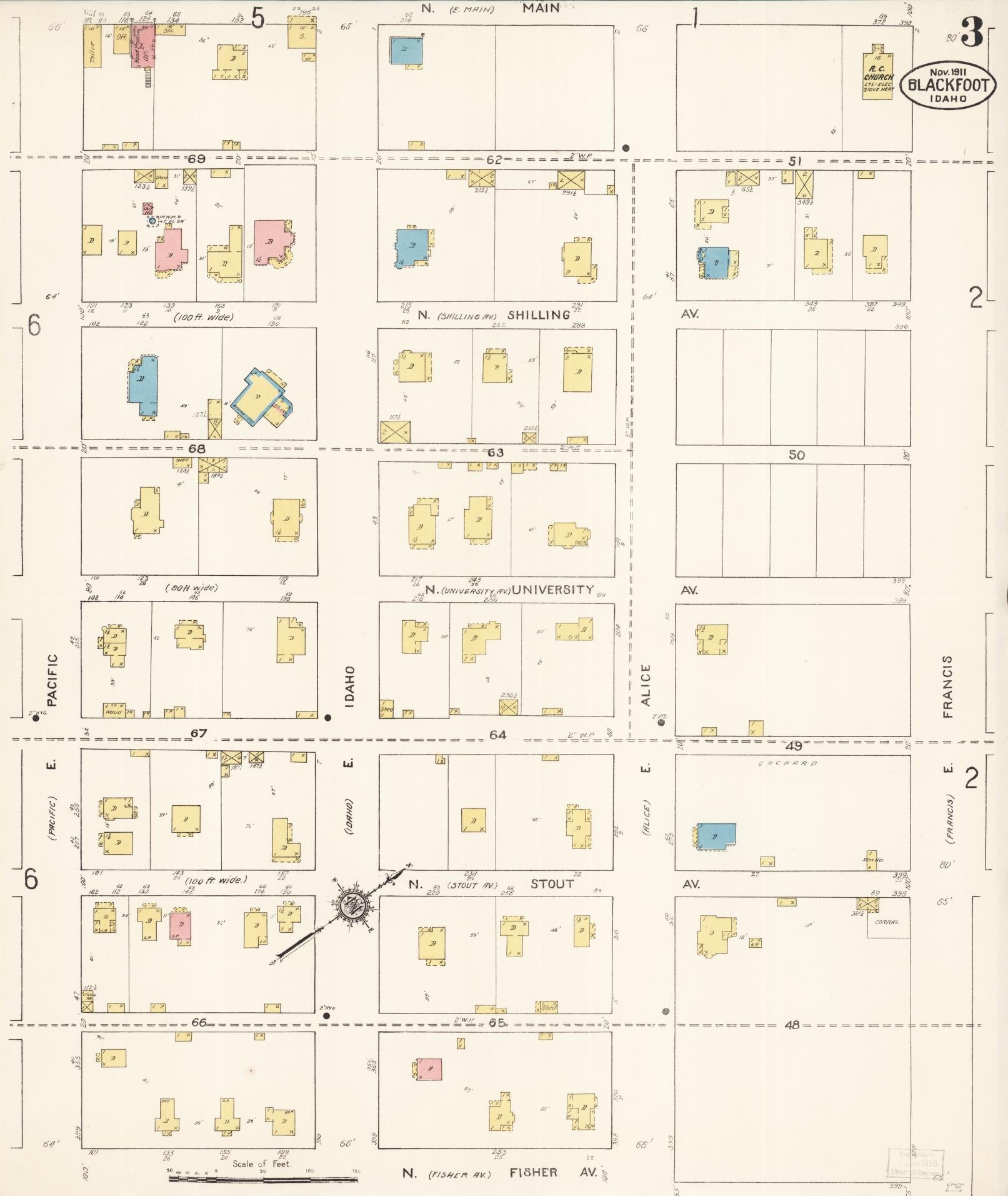 Sanborn Fire Insurance Map from Blackfoot, Bingham County, Idaho (1911), Sheet #0003 - Complete Map Set gallery image, historic Sanborn map, vintage wall art, Idaho Idaho