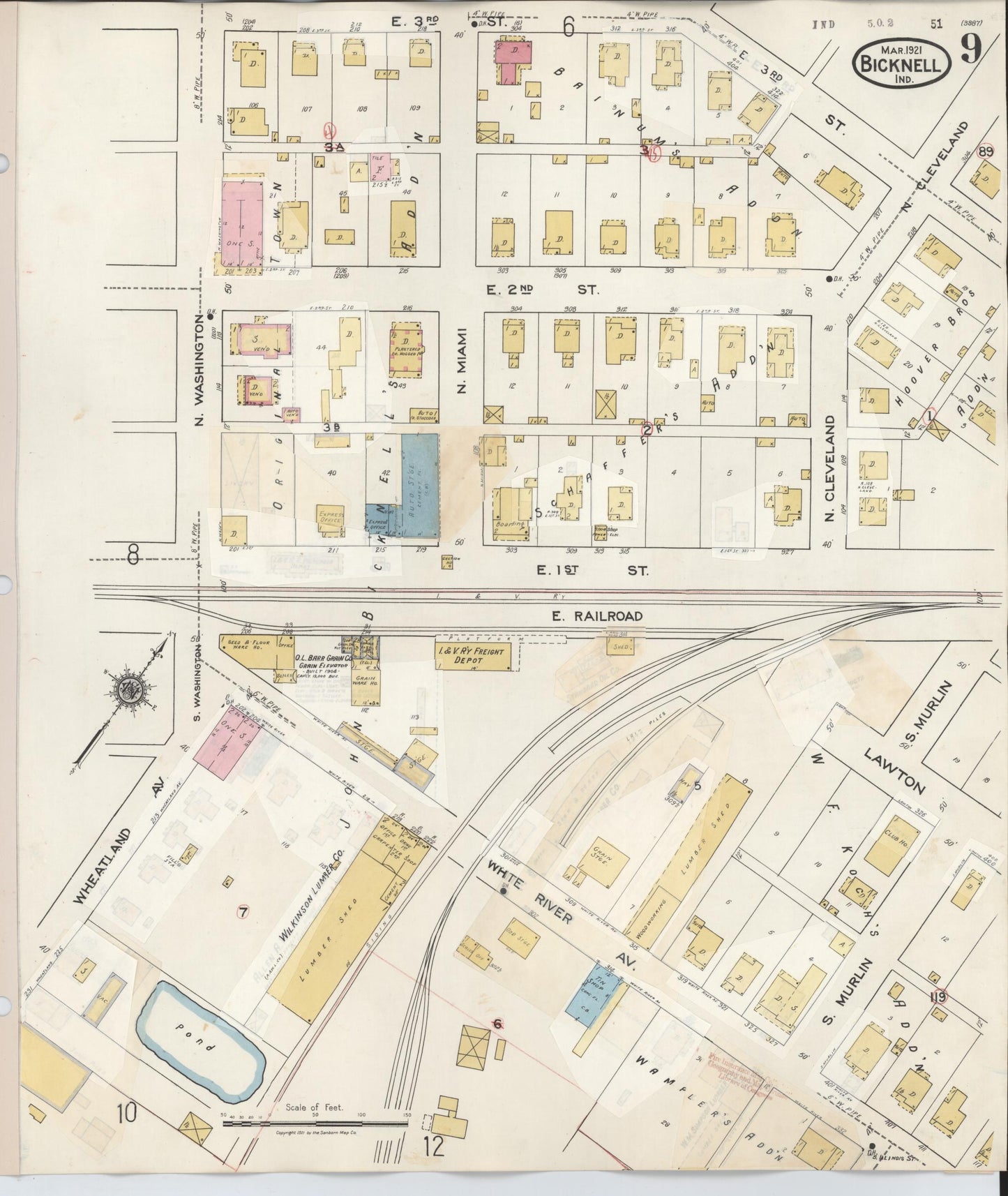 Sanborn Fire Insurance Map from Bicknell, Knox County, Indiana (1946), Sheet #0009 - Historic Sanborn Fire Insurance Map Print, vintage old map wall art, antique decor, genealogy gift, Indiana Indiana map