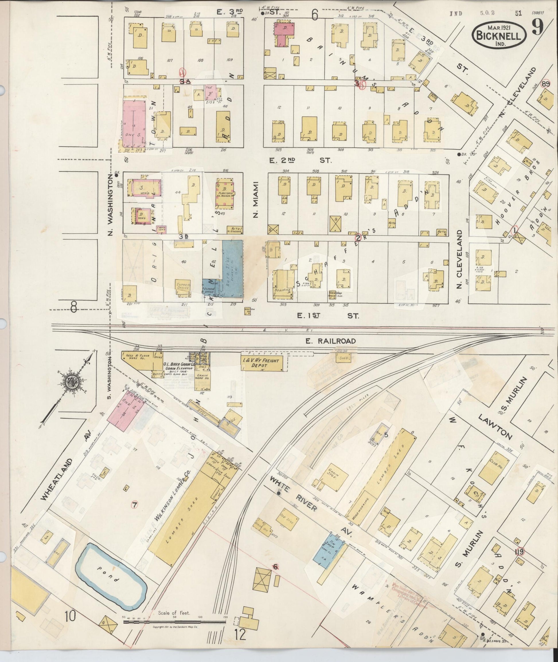 Sanborn Fire Insurance Map from Bicknell, Knox County, Indiana (1946), Sheet #0009 - Historic Sanborn Fire Insurance Map Print, vintage old map wall art, antique decor, genealogy gift, Indiana Indiana map