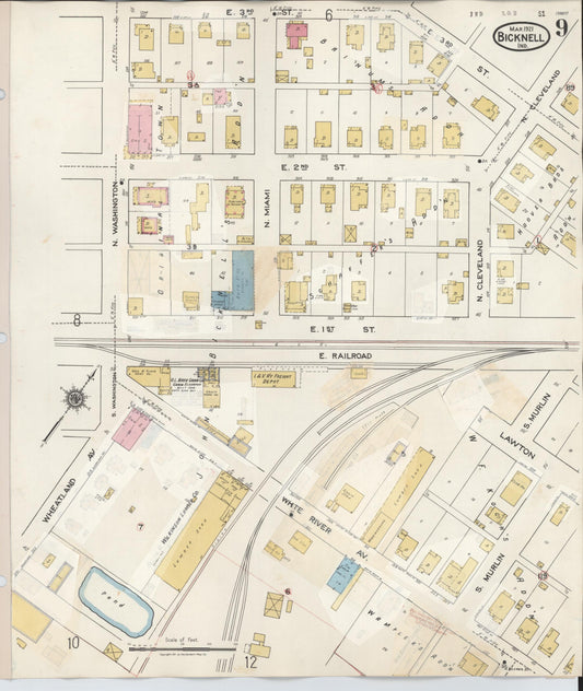 Sanborn Fire Insurance Map from Bicknell, Knox County, Indiana (1946), Sheet #0009 - Historic Sanborn Fire Insurance Map Print, vintage old map wall art, antique decor, genealogy gift, Indiana Indiana map