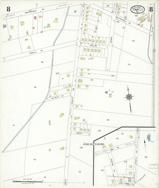 Sanborn Fire Insurance Map from Tenafly, Bergen County, New Jersey (1923), Sheet #0008 - Historic Sanborn Fire Insurance Map Print, vintage old map wall art, antique decor, genealogy gift, New Jersey New Jersey map