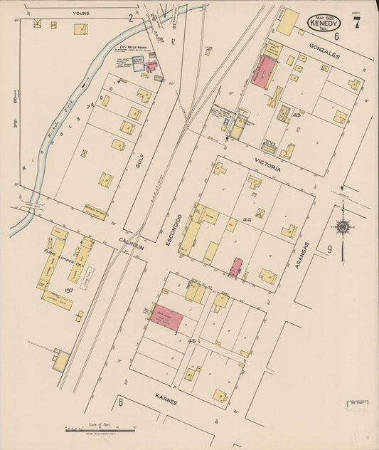 Sanborn Fire Insurance Map from Kenedy, Karnes County, Texas (1922), Sheet #0007 - Historic Sanborn Fire Insurance Map Print, vintage old map wall art, antique decor, genealogy gift, Texas Texas map