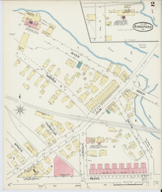 Sanborn Fire Insurance Map from Biddeford, York County, Maine (1891), Sheet #0002 - Historic Sanborn Fire Insurance Map Print, vintage old map wall art, antique decor, genealogy gift, Maine Maine map