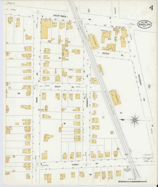 Sanborn Fire Insurance Map from Babylon, Suffolk County, New York (1908), Sheet #0004 - Historic Sanborn Fire Insurance Map Print, vintage old map wall art, antique decor, genealogy gift, New York New York map