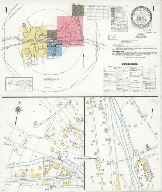 Sanborn Fire Insurance Map from Sylva, Jackson County, North Carolina (1933), Sheet #0001 - Historic Sanborn Fire Insurance Map Print, vintage old map wall art, antique decor, genealogy gift, North Carolina North Carolina map