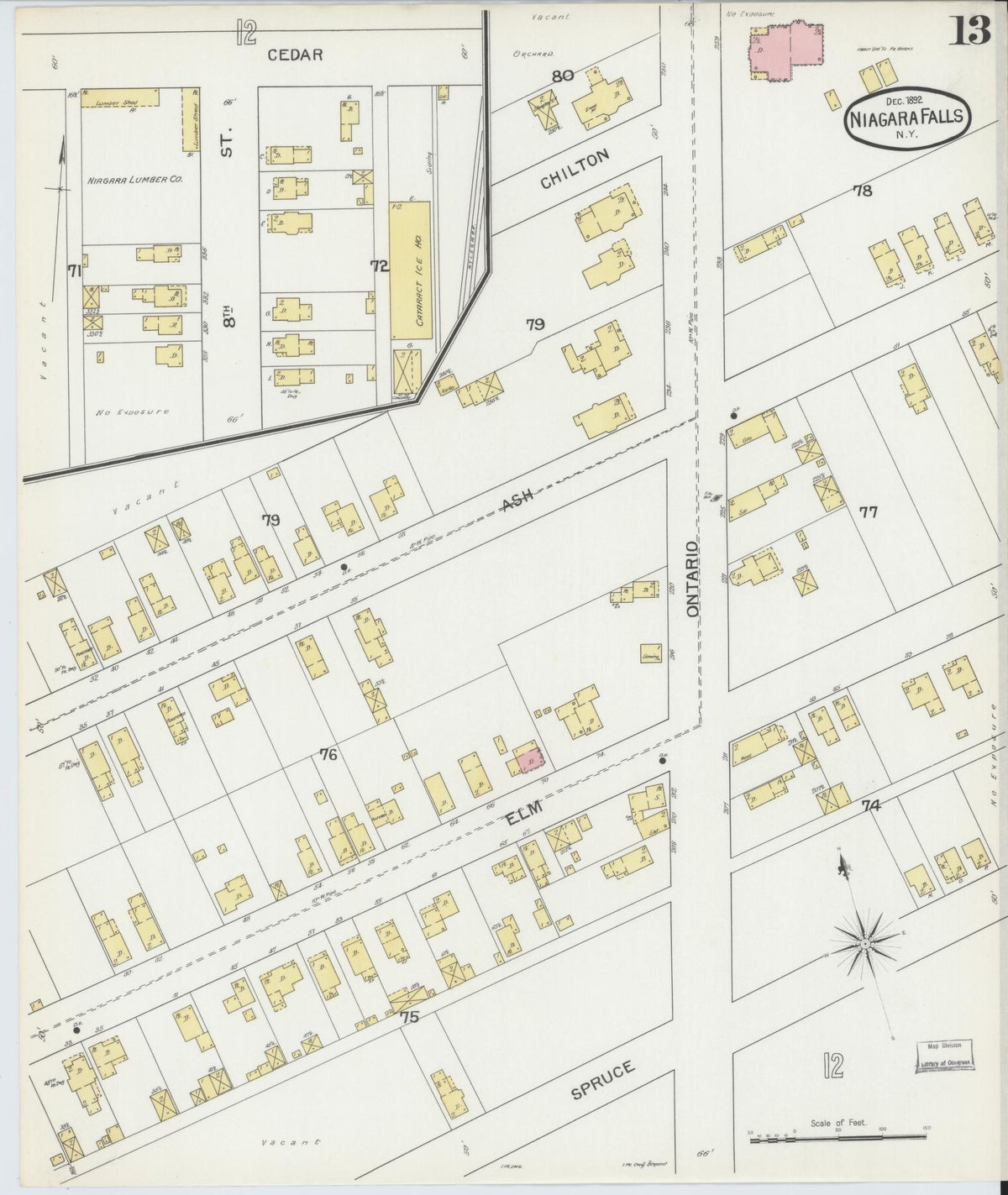 Sanborn Fire Insurance Map from Niagara Falls, Niagara County, New York (1892), Sheet #0013 - Historic Sanborn Fire Insurance Map Print, vintage old map wall art, antique decor, genealogy gift, New York New York map