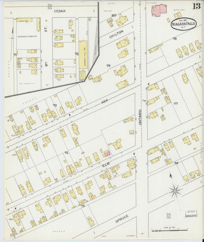 Sanborn Fire Insurance Map from Niagara Falls, Niagara County, New York (1892), Sheet #0013 - Historic Sanborn Fire Insurance Map Print, vintage old map wall art, antique decor, genealogy gift, New York New York map
