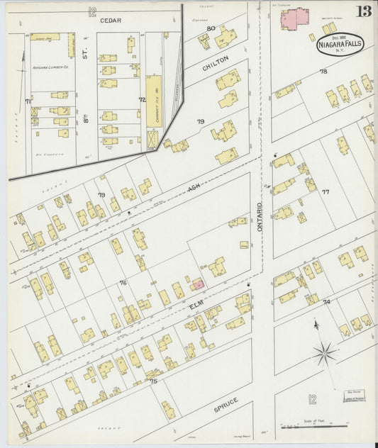 Sanborn Fire Insurance Map from Niagara Falls, Niagara County, New York (1892), Sheet #0013 - Historic Sanborn Fire Insurance Map Print, vintage old map wall art, antique decor, genealogy gift, New York New York map