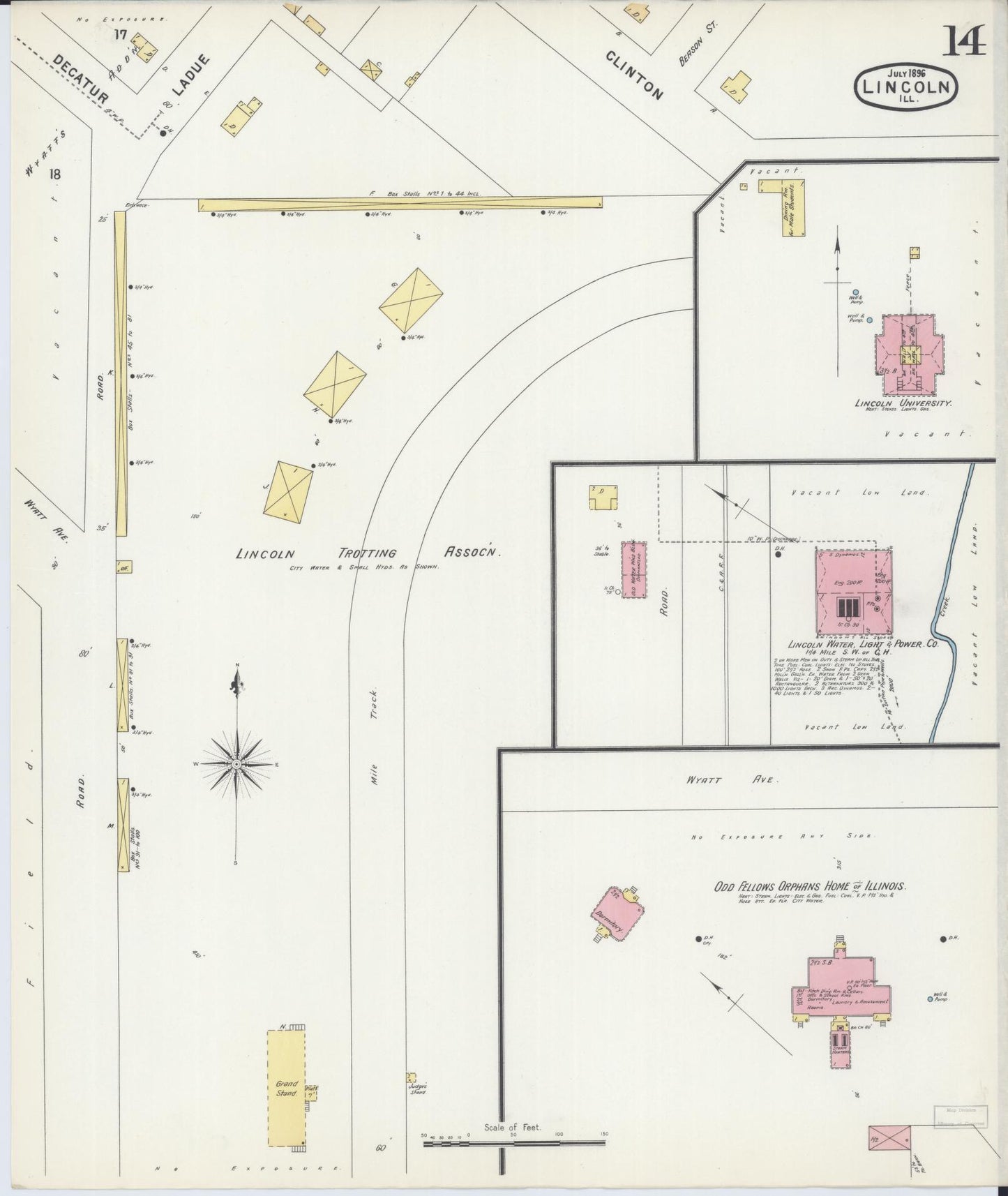 Sanborn Fire Insurance Map from Lincoln, Logan County, Illinois (1896), Sheet #0014 - Historic Sanborn Fire Insurance Map Print, vintage old map wall art, antique decor, genealogy gift, Illinois Illinois map