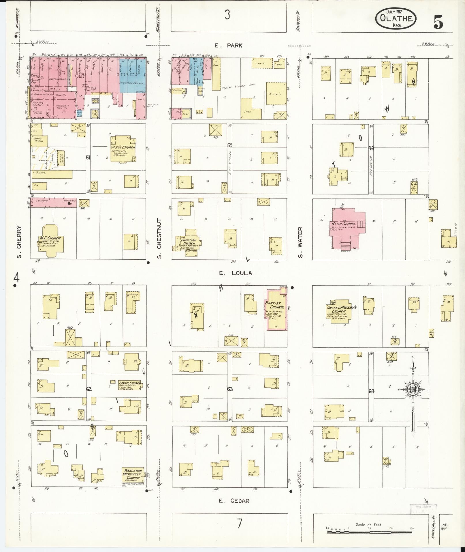 Sanborn Fire Insurance Map from Olathe, Johnson County, Kansas (1912), Sheet #0005 - Complete Map Set gallery image, historic Sanborn map, vintage wall art, Kansas Kansas