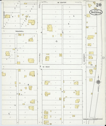 Sanborn Fire Insurance Map from Fayetteville, Washington County, Arkansas (1919), Sheet #0020 - Complete Map Set gallery image, historic Sanborn map, vintage wall art, Arkansas Arkansas