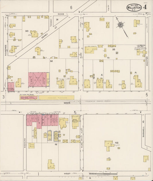 Sanborn Fire Insurance Map from Williston, Barnwell County, South Carolina (1922), Sheet #0004 - Historic Sanborn Fire Insurance Map Print, vintage old map wall art, antique decor, genealogy gift, South Carolina South Carolina map