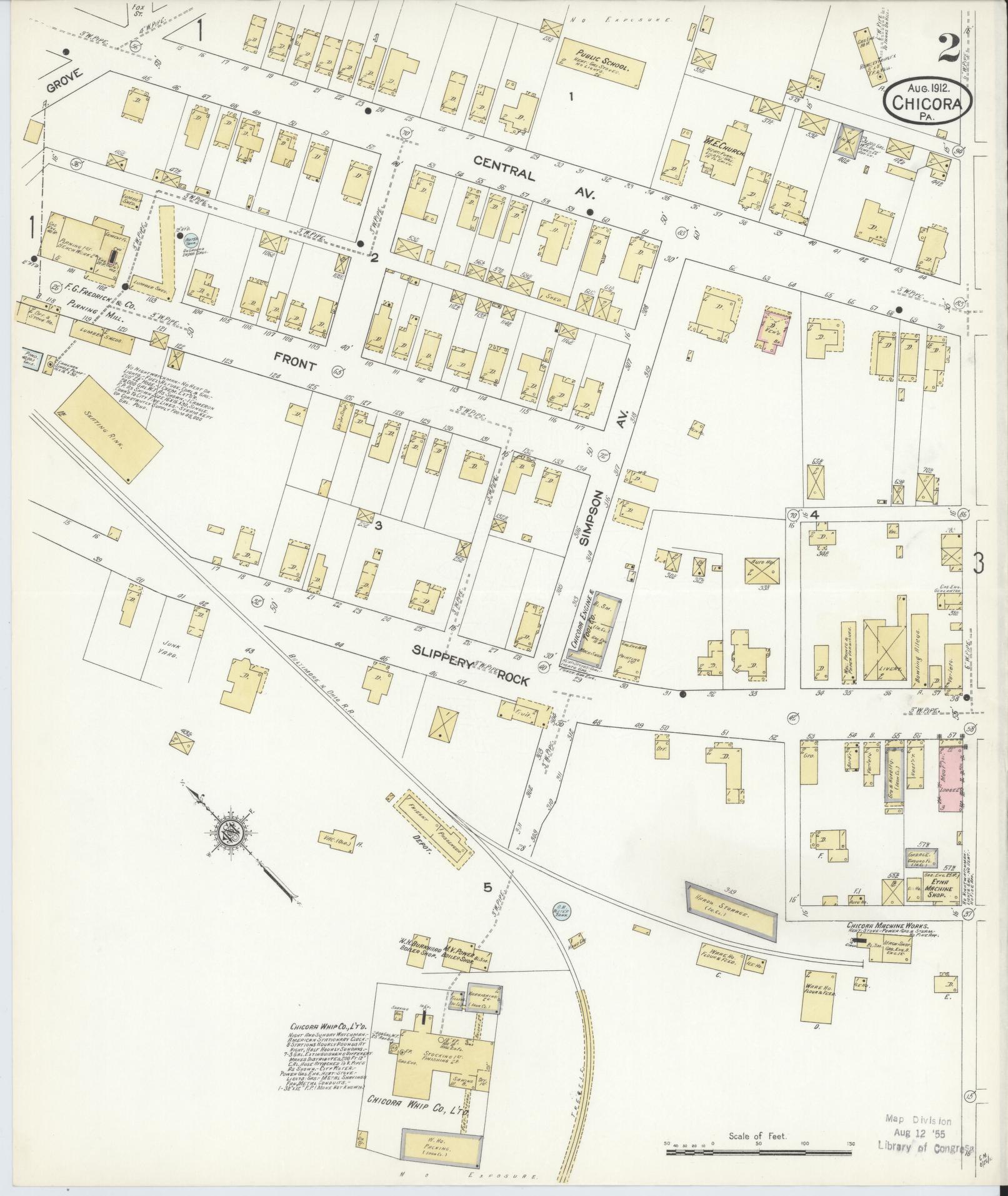 Sanborn Fire Insurance Map from Chicora, Butler County, Pennsylvania (1912), Sheet #0002 - Historic Sanborn Fire Insurance Map Print, vintage old map wall art, antique decor, genealogy gift, Pennsylvania Pennsylvania map