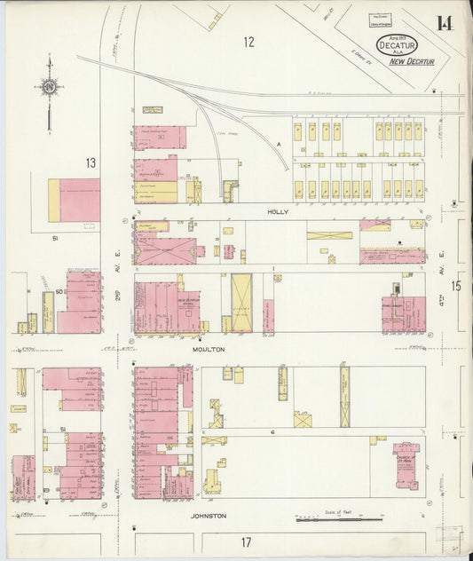 Sanborn Fire Insurance Map from Decatur, Morgan County, Alabama (1913), Sheet #0014 - Historic Sanborn Fire Insurance Map Print, vintage old map wall art, antique decor, genealogy gift, Alabama Alabama map