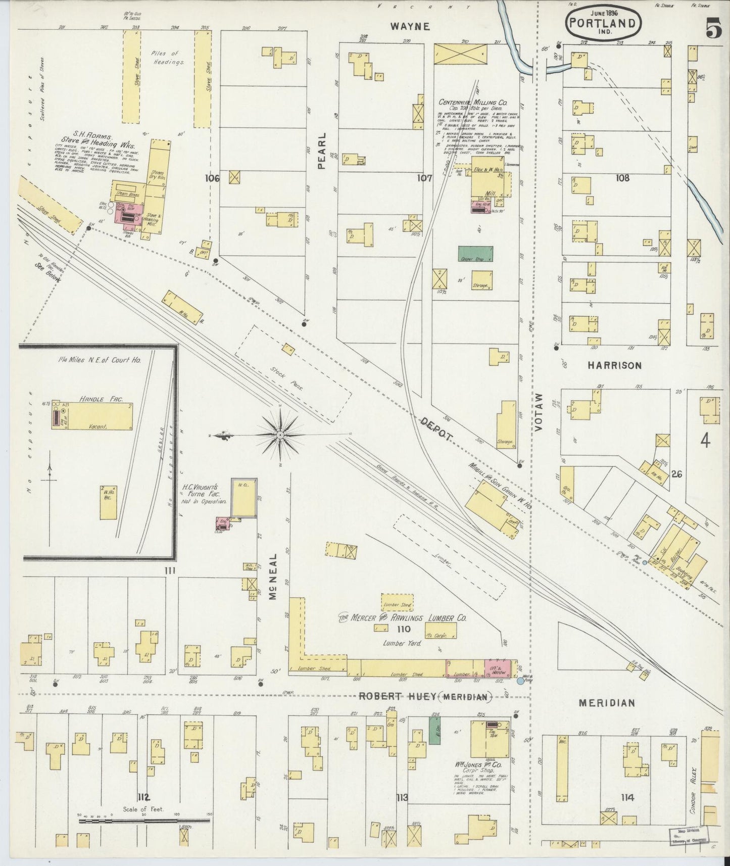 Sanborn Fire Insurance Map from Portland, Jay County, Indiana (1896), Sheet #0005 - Complete Map Set gallery image, historic Sanborn map, vintage wall art, Indiana Indiana